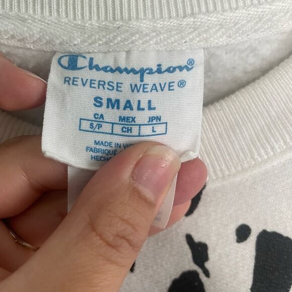Champion Reverse Weave Dalmatian Black White Print Cropped Sweatshirt Small - Picture 2 of 7